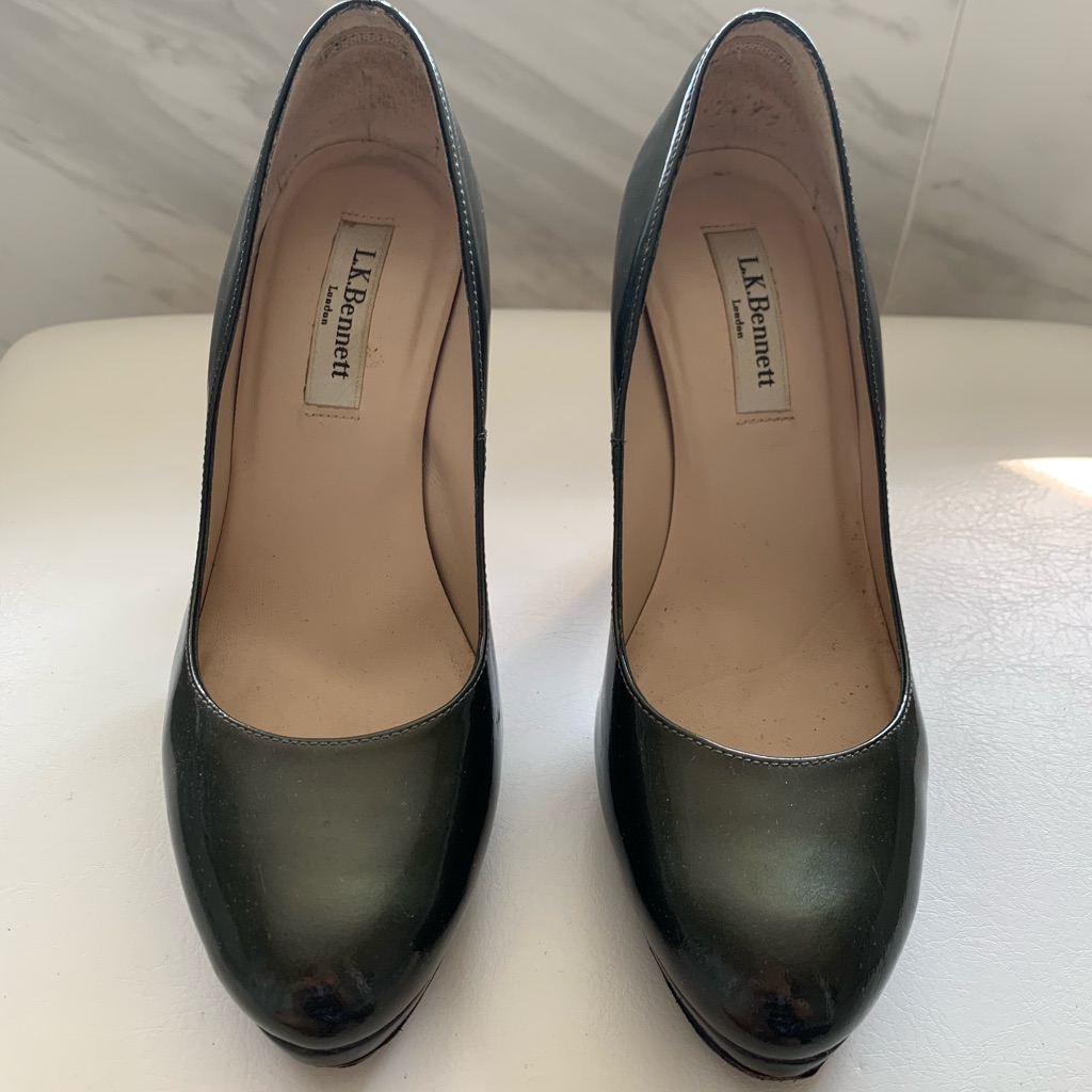 Lk Bennet Dark Grey Patent Leather Pumps